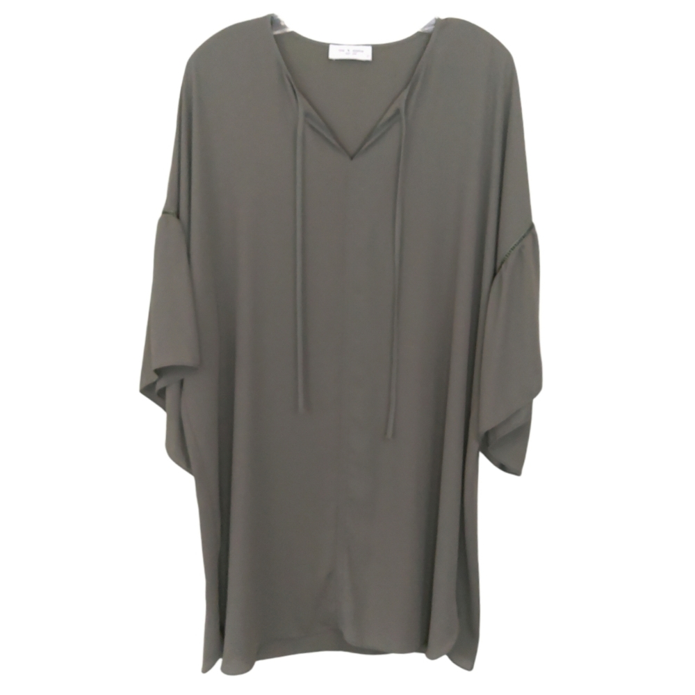 Lola & Sophie Grey Ruffle Bell Sleeve Sheath Dress